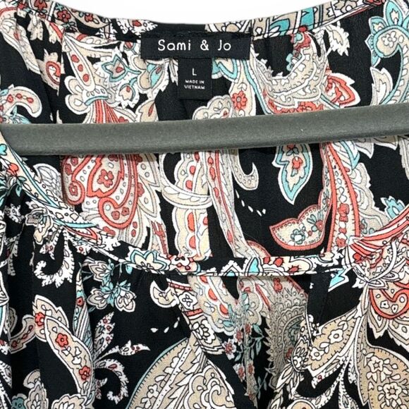 Sam & Jo Cold Shoulder Knit Lace Cut Out Key Hole Paisley Floral Blouse L - Picture 5 of 6